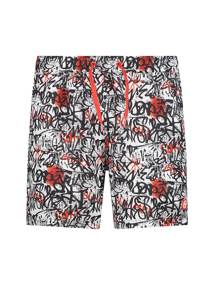 Badeshorts in Weiß/ Schwarz/ Rot