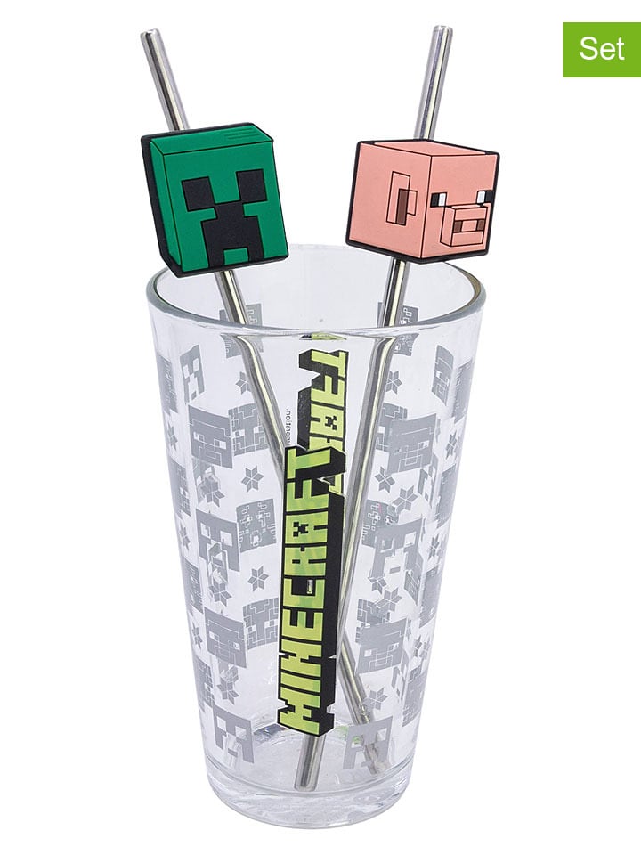 3tlg. Set: Glas und Strohhalme "Minecraft"