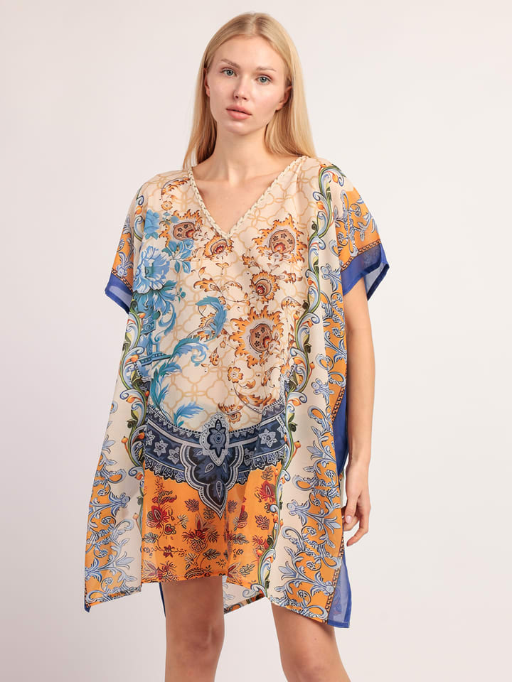 Kaftan w kolorze beżowo-niebieskim