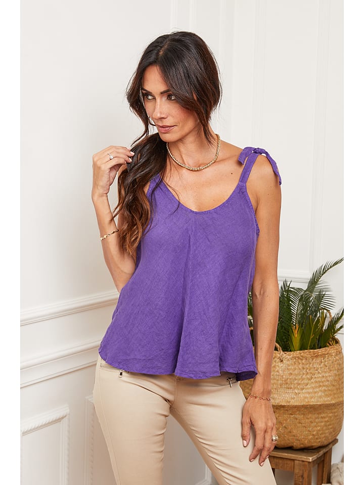Lniany top w kolorze fioletowym