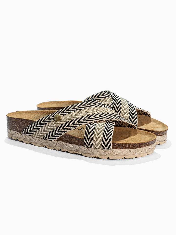 Slippers "Burgos" zwart/crème/kaki