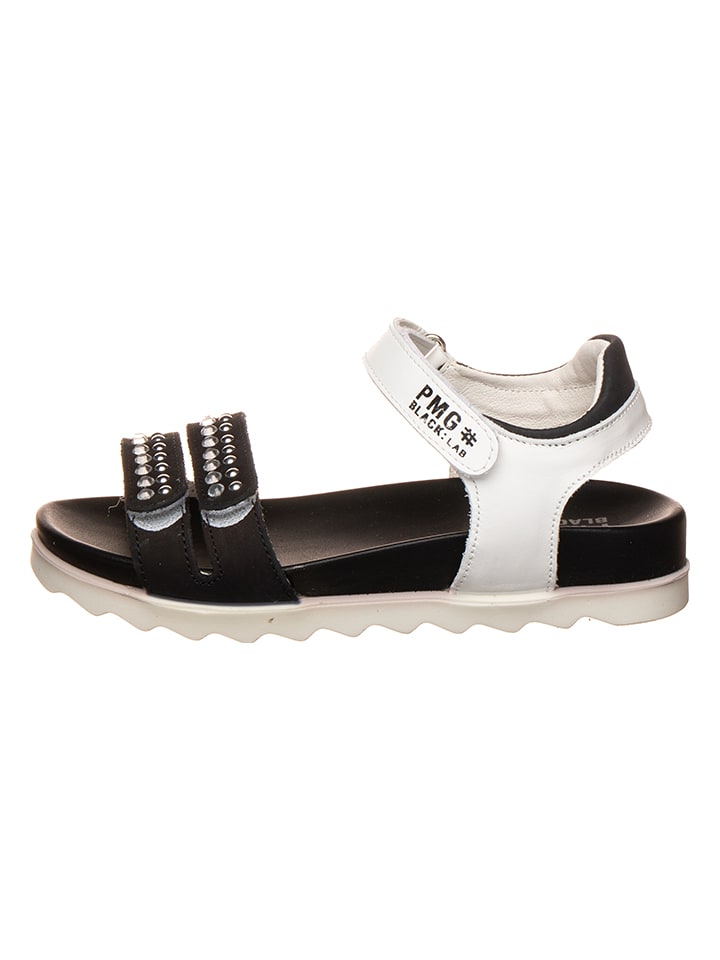 Leder-Sandalen in Weiß/ Schwarz