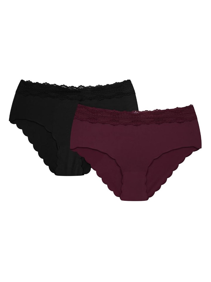 Figi high waist (2 pary) w kolorze czarnym i bordowym