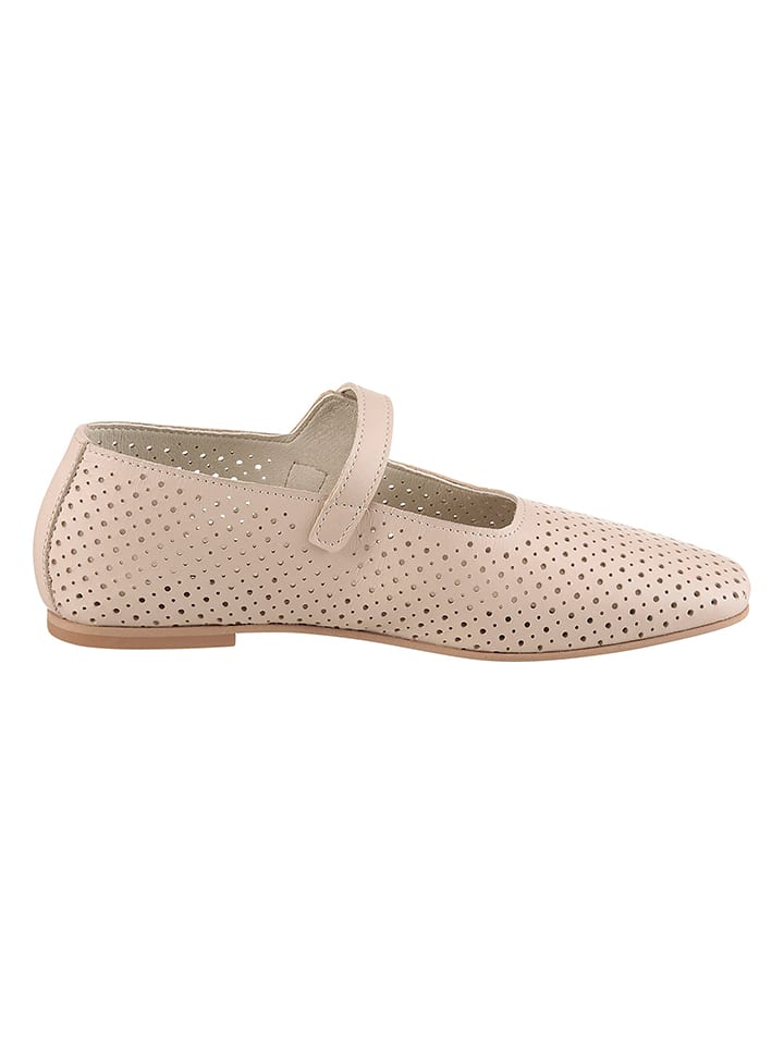 Leder-Spangenballerinas in Beige