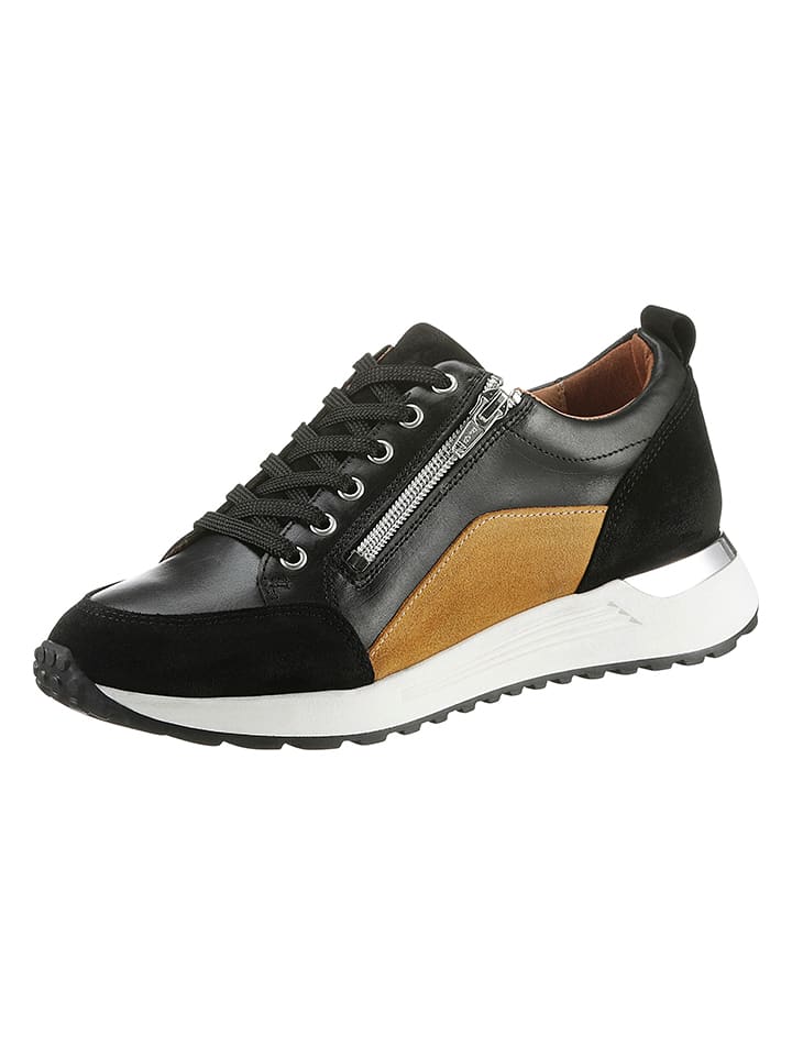 Skórzane sneakersy w kolorze czarno-beżowym