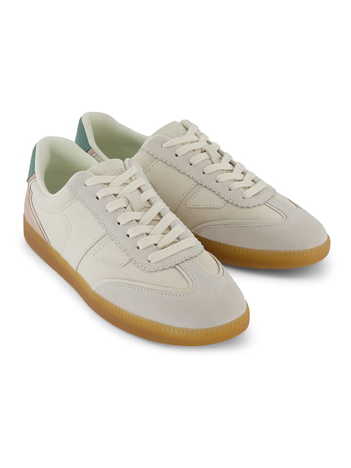 Leren sneakers crème/lichtroze/groen