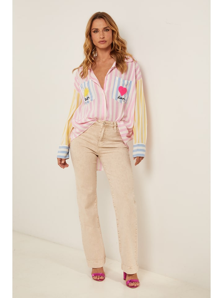 Bluse in "Camaran" Rosa/ Gelb/ Hellblau