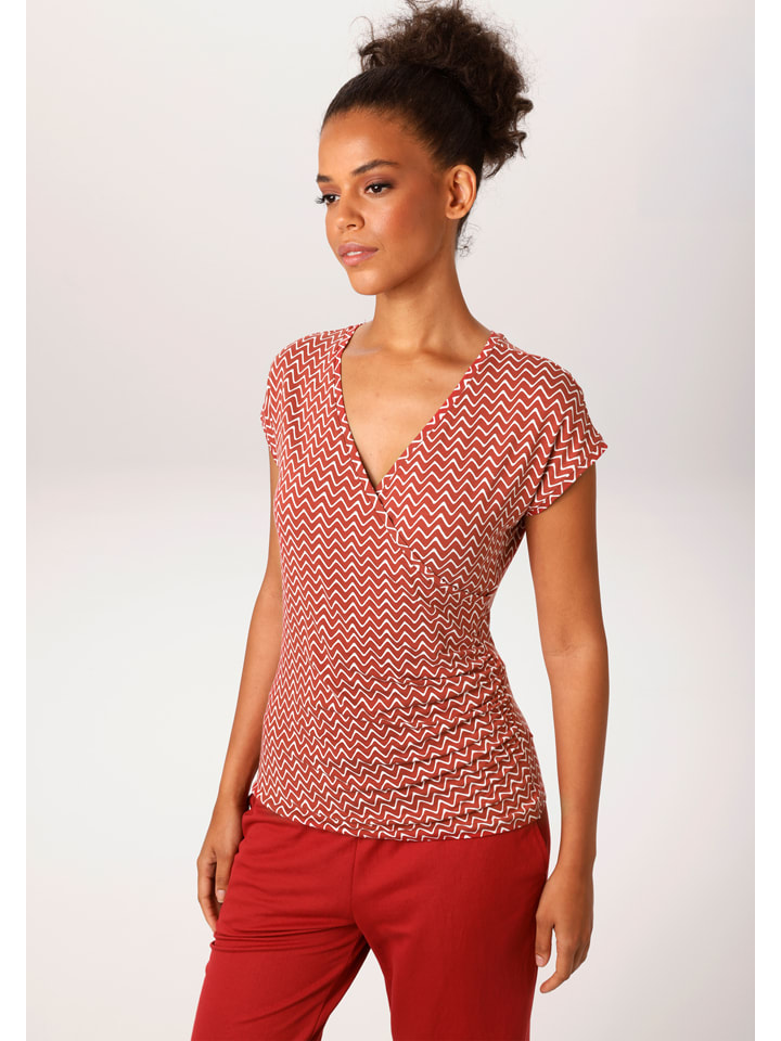 Shirt in Rotbraun/ Weiß
