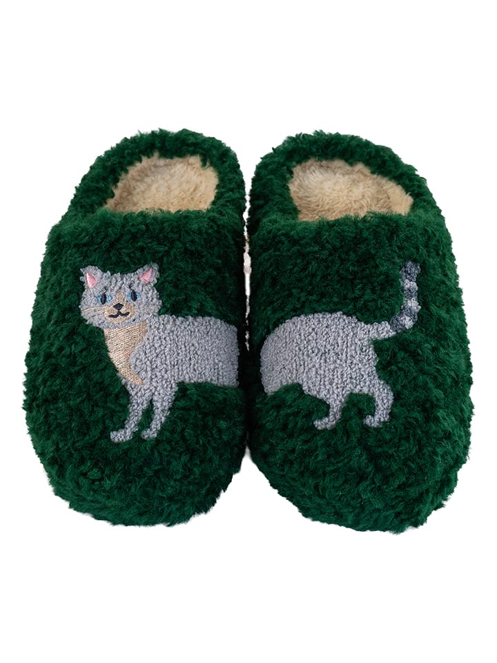Kapcie "Cat" w kolorze zielono-szarym