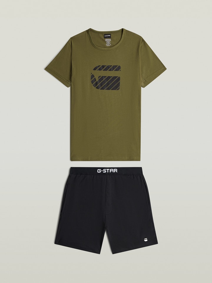 Pyjama in Oliv/ Schwarz
