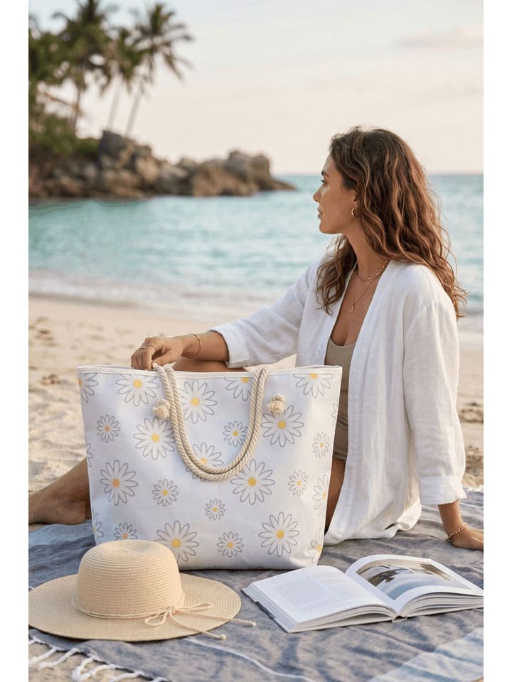Strandtasche in Weiß - (B)56 x (H)35 x (T)15 cm
