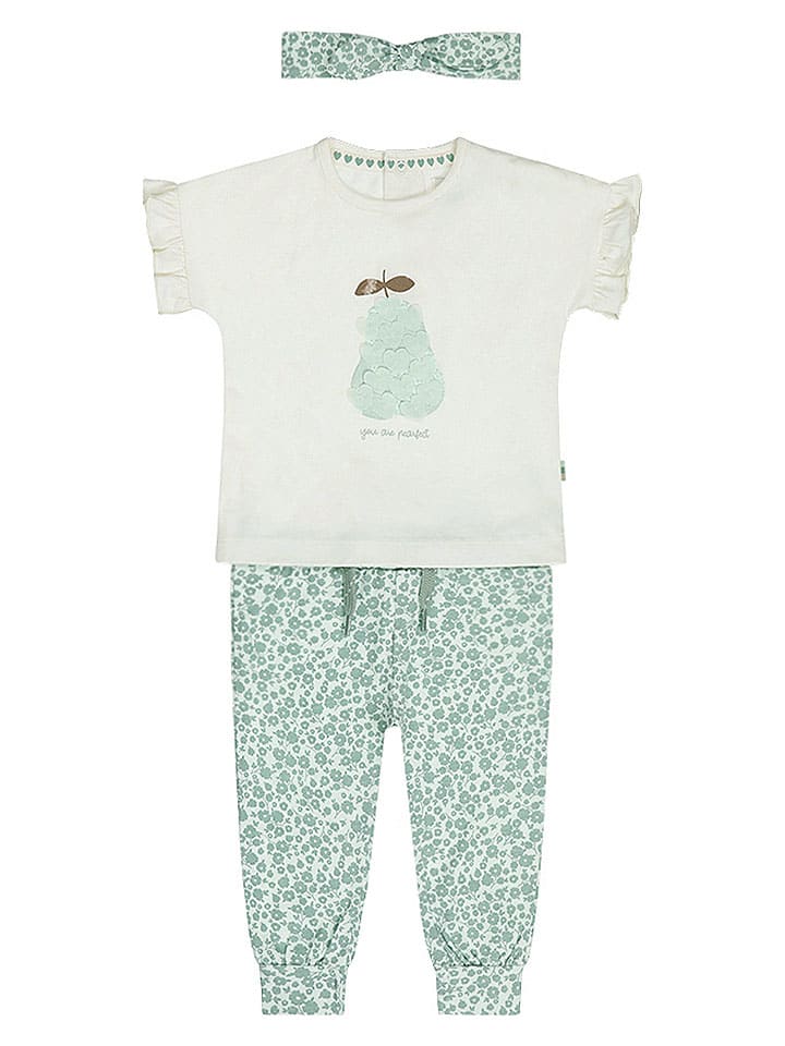 3-delige outfit crème/turquoise