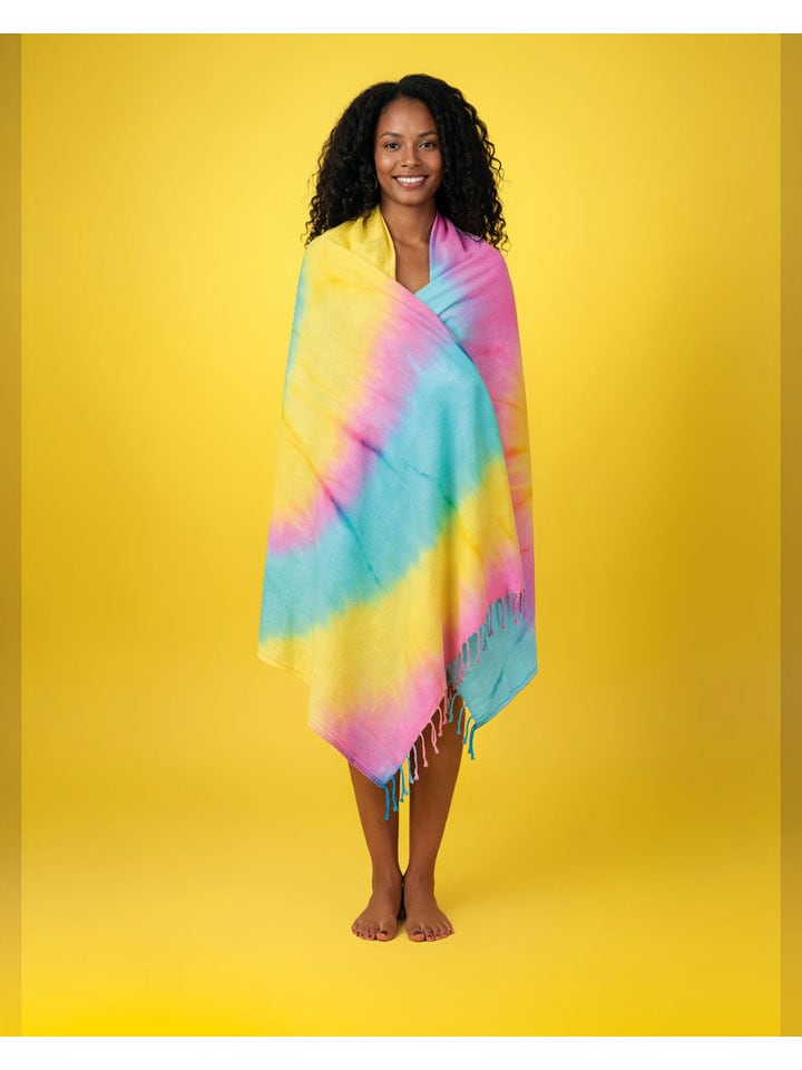 Ręcznik plażowy "Tie Dye" w kolorze żółto-turkusowym - 180 x 100 cm