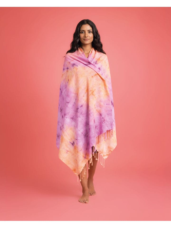 Strandlaken "Tie Dye" paars/oranje - (L)180 x (B)100 cm