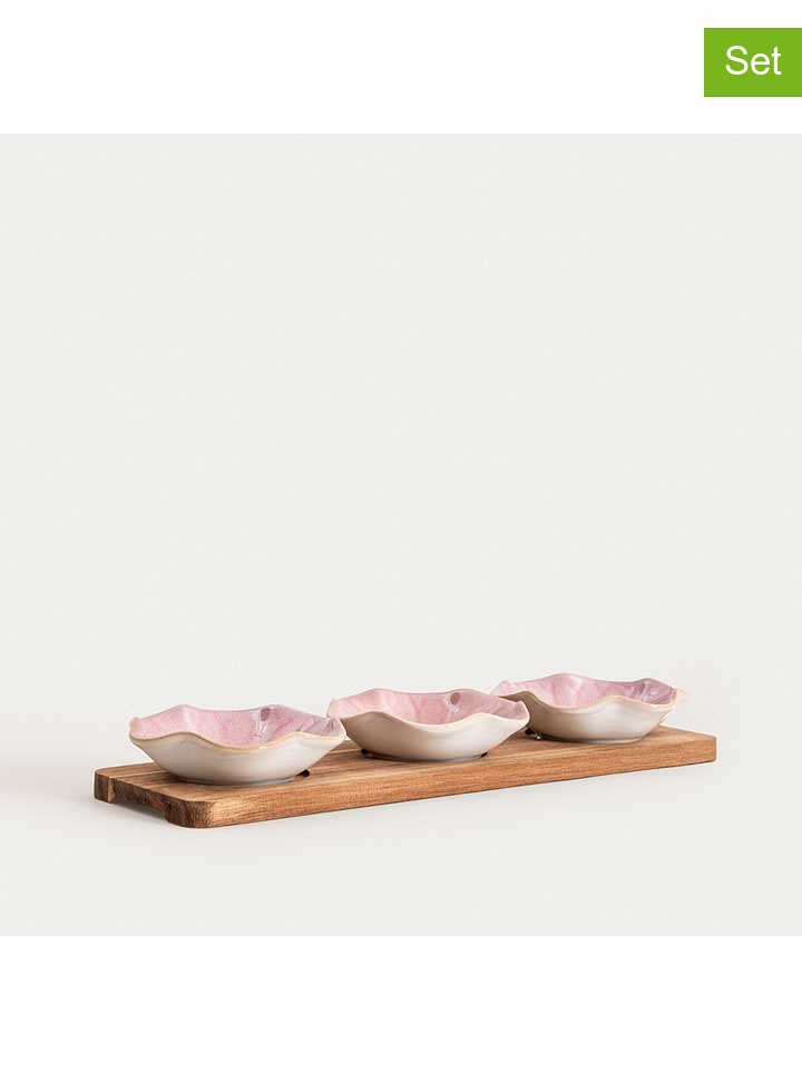 4tlg. Servier-Set ''Sakura'' in Beige/ Rosa - (B)32,5 x (H)3 x (T)10 cm