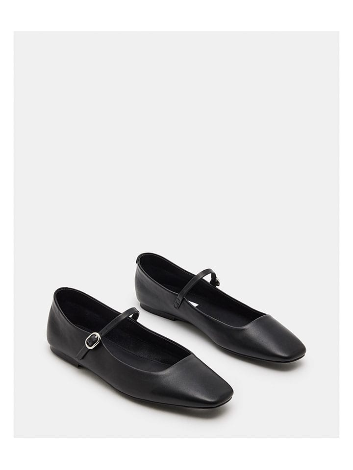 Leder-Spangenballerinas in Schwarz