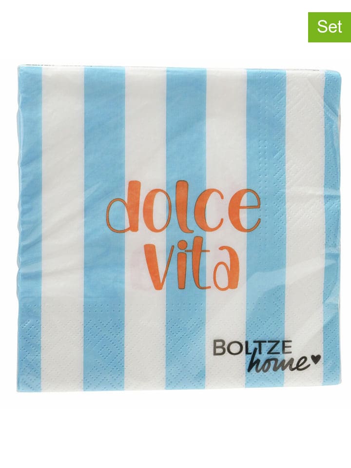 2er-Set: Servietten "Dolce Vita" in Hellblau/ Orange/ Weiß - 2x 20 Stück