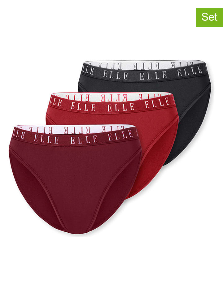 3er-Set: Slips in Bordeaux/ Rot/ Schwarz
