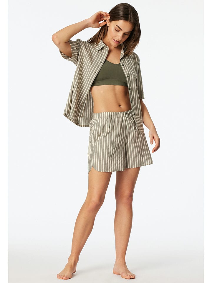 Pyjama olijfgroen/wit
