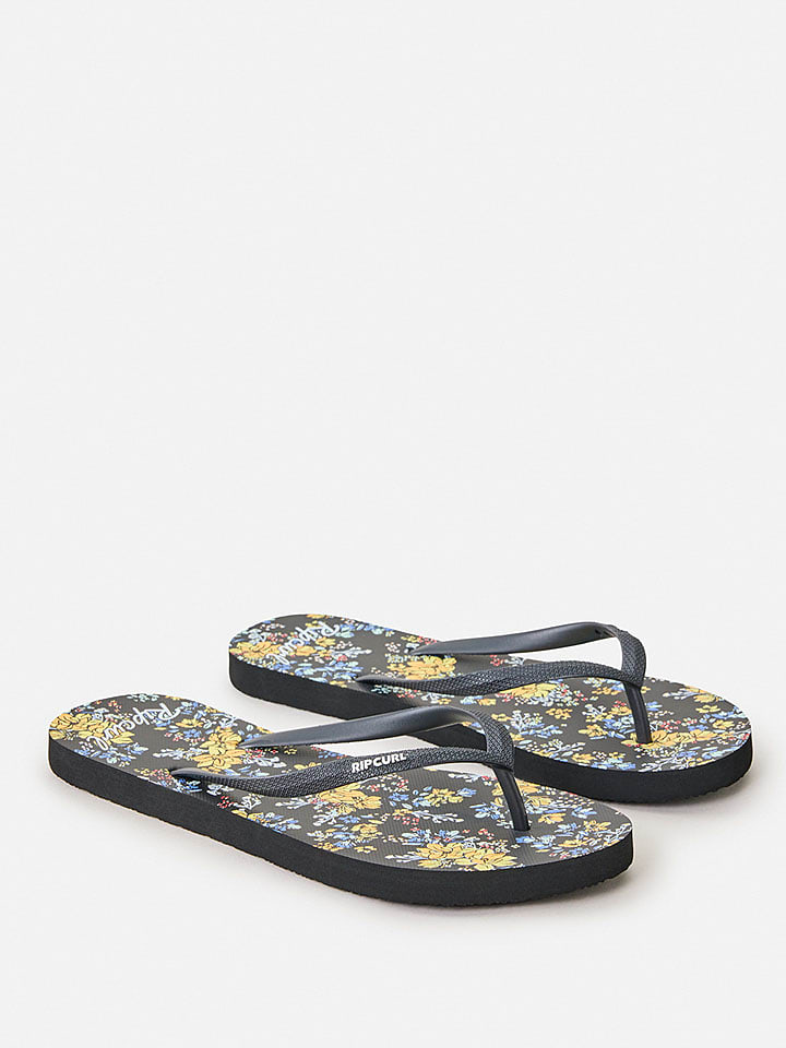 Teenslippers "Mixed Bloom" zwart/geel/lichtblauw