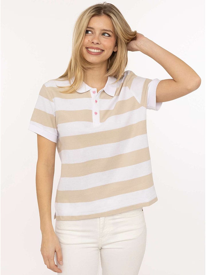 Koszulka polo "Stripes" w kolorze biało-beżowym