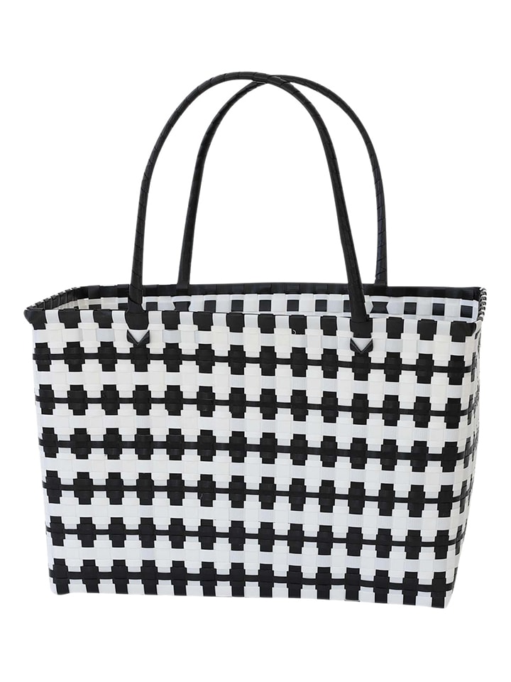 Shopper bag "Jolie" w kolorze czarno-białym - 42 x 28 x 23 cm