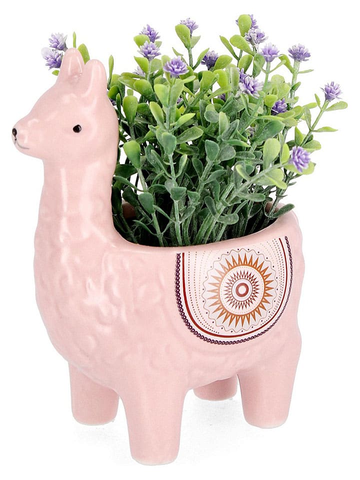 Kuntspflanze ''Alpaca'' in Rosa/ Grün - (B)12 x (H)16 x (T)8 cm