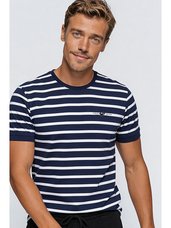 Shirt in Dunkelblau/ Weiß