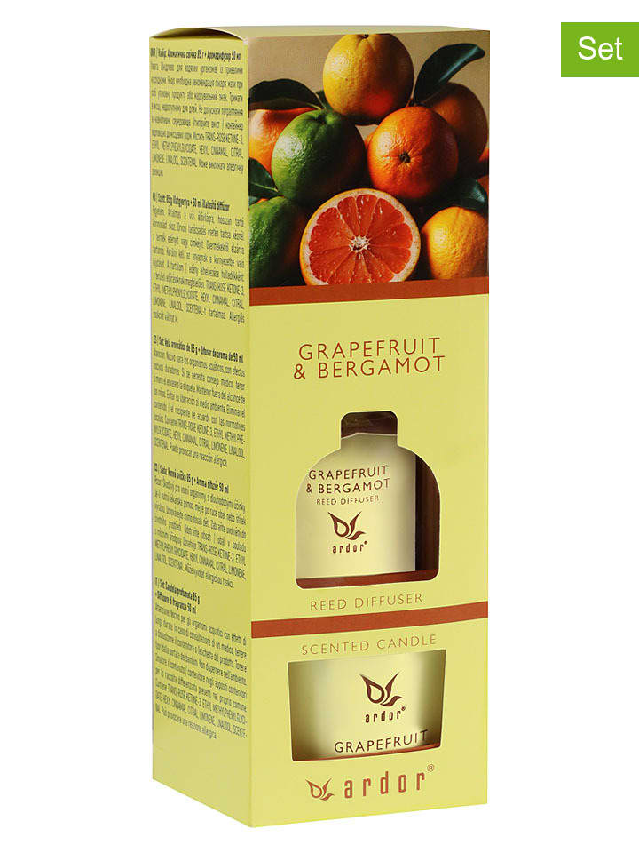 2tlg. Raumduft-Set ''Grapefruit & Bergamot'' in Gelb