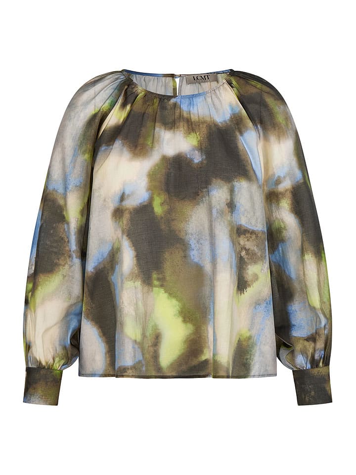 Blouse donkergroen/lichtblauw