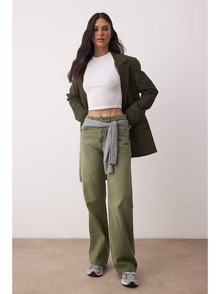 Dżinsy - Wide Leg - w kolorze khaki