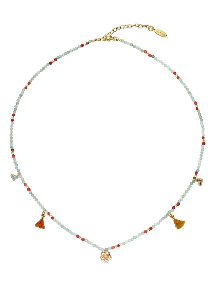 Vergold. Halskette "Yoyo" mit Edelsteinen - (L)43 cm