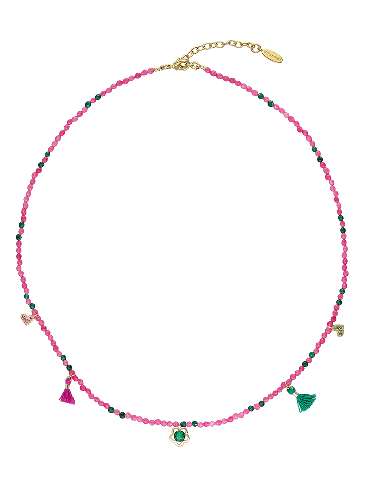 Vergold. Halskette "Yoyo" mit Edelsteinen - (L)43 cm