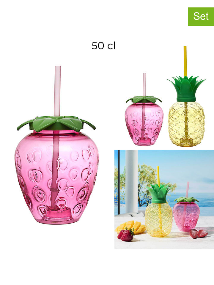 Kubek (2 szt.) w kolorze różowym i żółtym - 500 ml