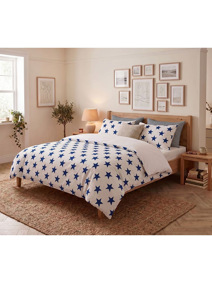 Bettwäsche-Set "Stars" in Weiß/ Dunkelblau