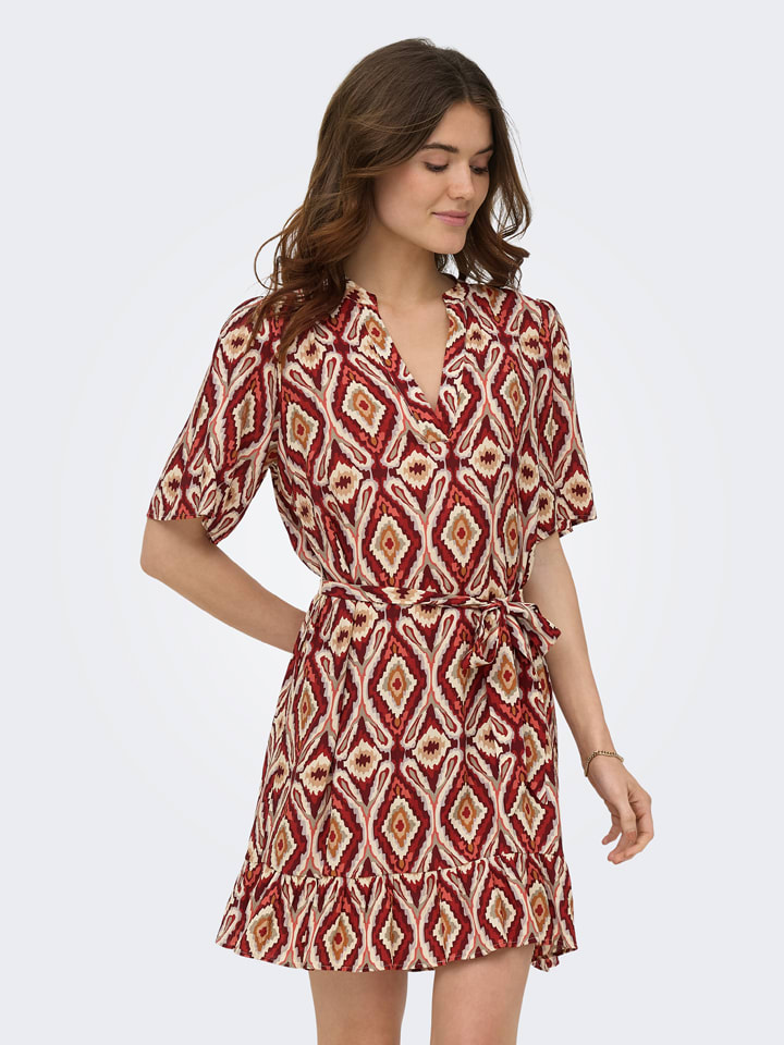 Kleid in Hellbraun/ Rot