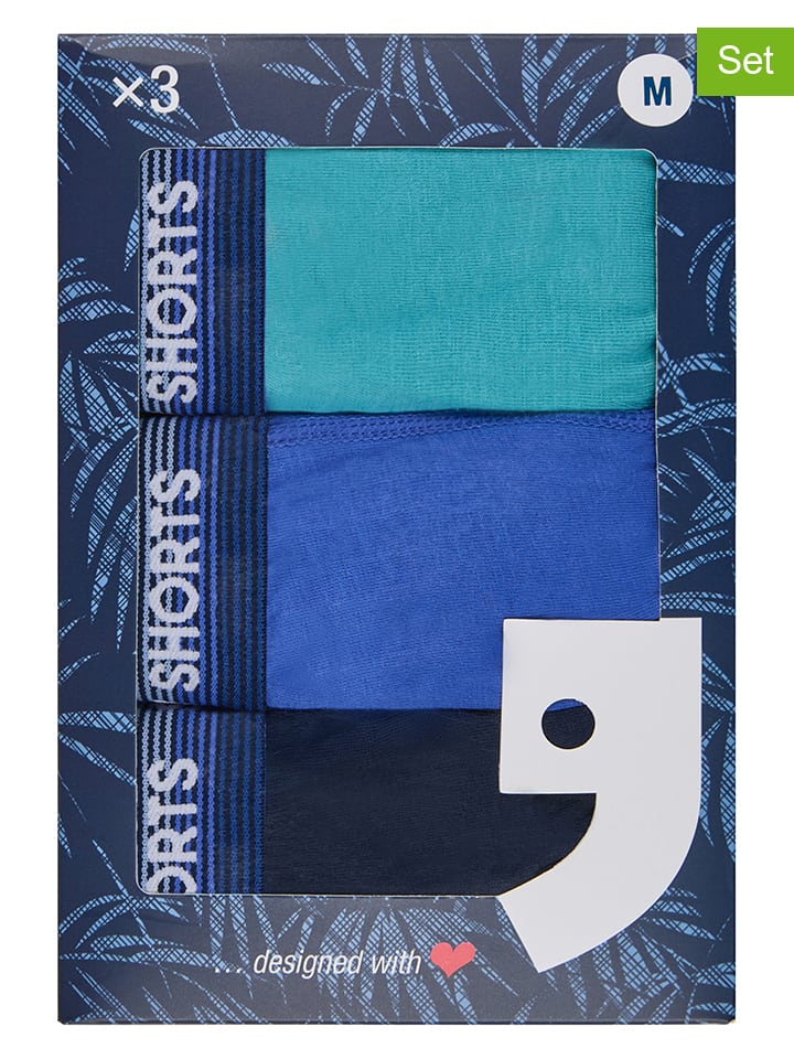 3er-Set: Boxershorts in Blau/ Dunkelblau/ Türkis
