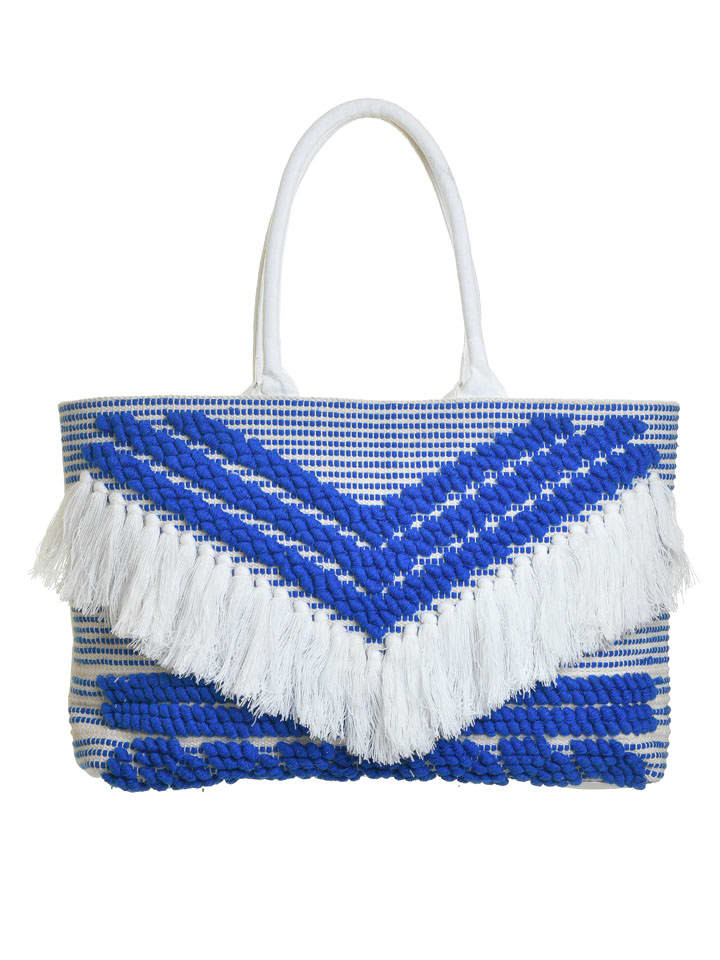Shopper in Weiß/ Blau - (B)55 x (H)34 cm