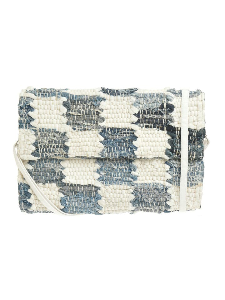 Schoudertas crème/blauw - (B)30 x (H)20 x (D)6 cm