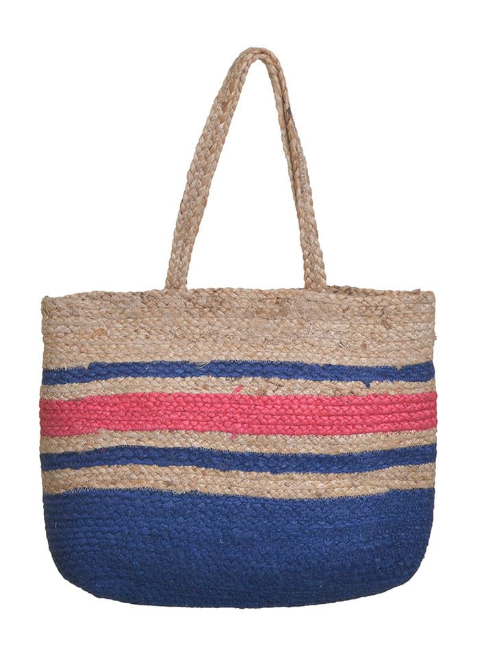 Shopper bag w kolorze beżowo-niebiesko-czerwonym - 45 x 30 x 15 cm