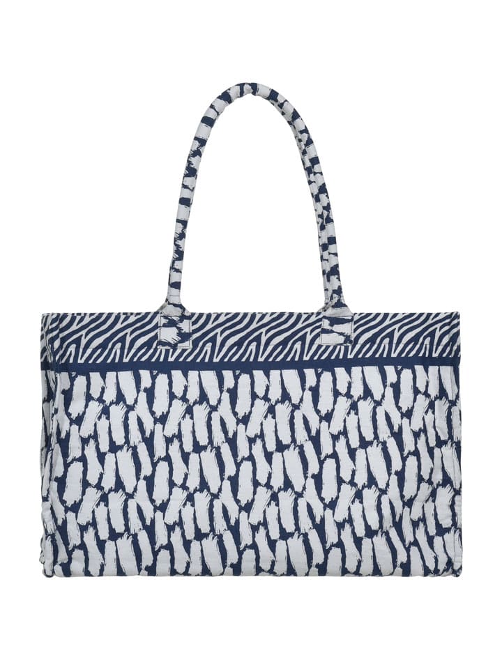 Shopper bag w kolorze biało-granatowym - 45 x 37 x 20 cm