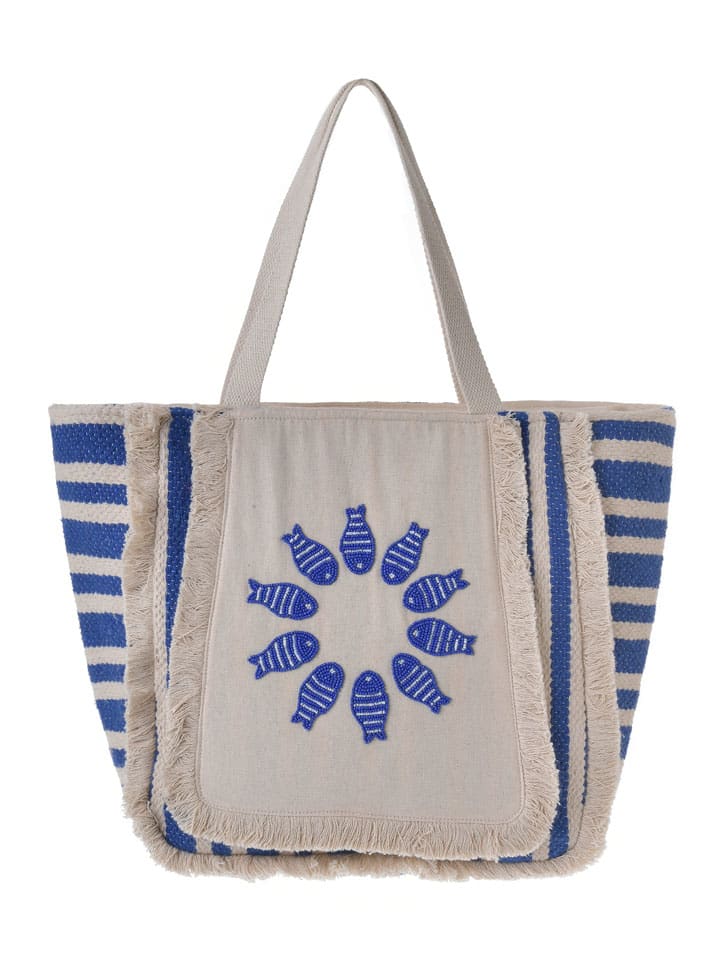 Torebka w kolorze kremowo-niebieskim - 32 x 29 x 15 cm
