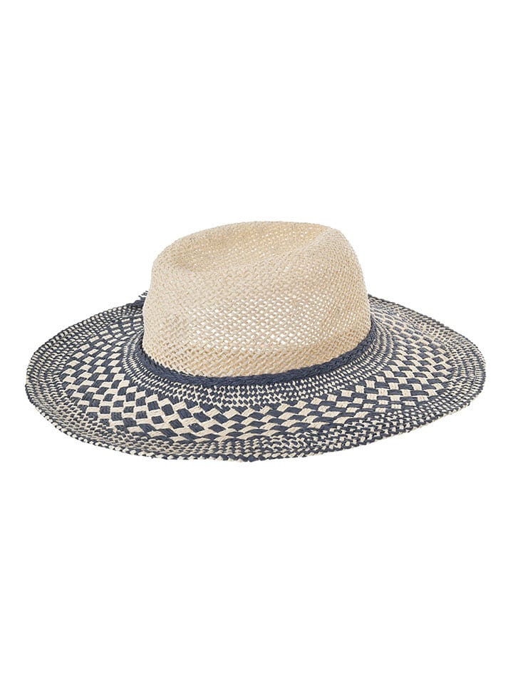 Strohhut in Beige/ Dunkelblau