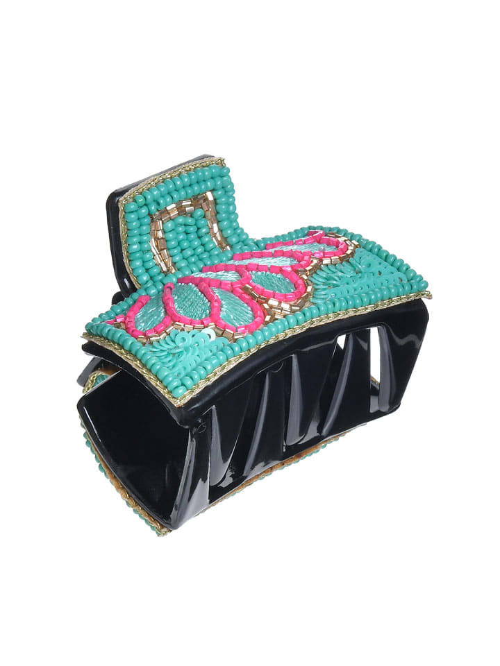 Haarklem zwart/turquoise