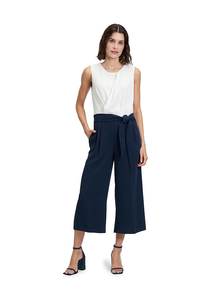 Jumpsuit wit/donkerblauw