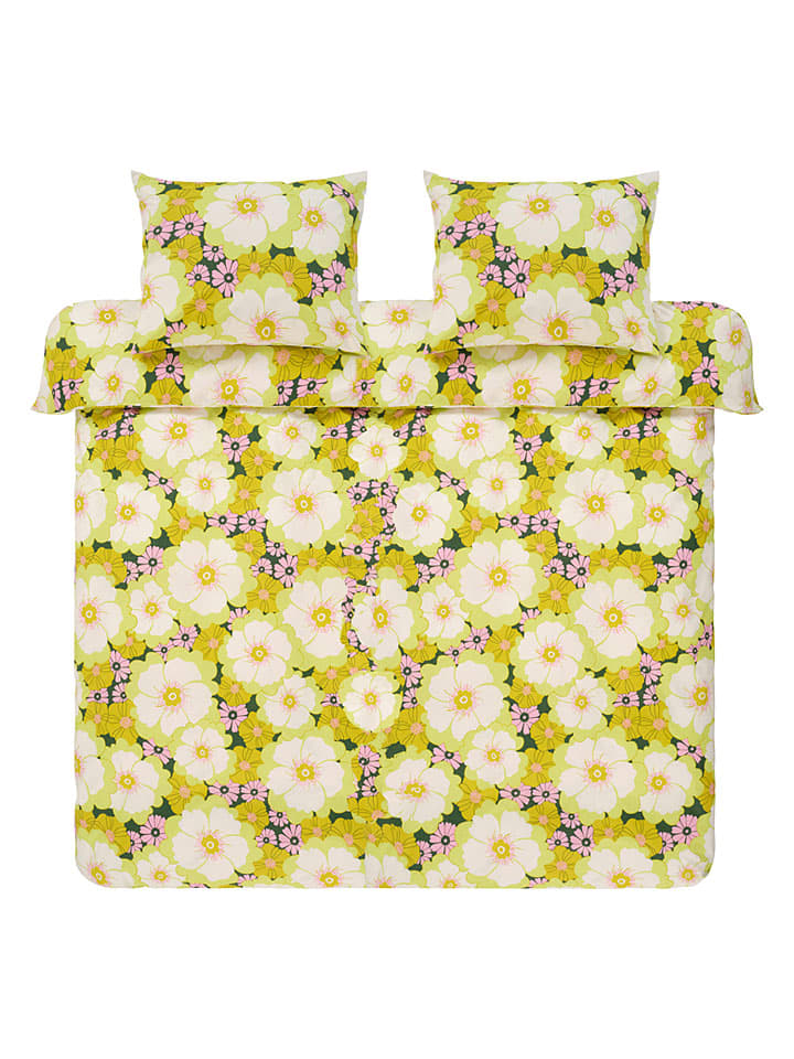 Perkal beddengoedset "Frida" geel/wit