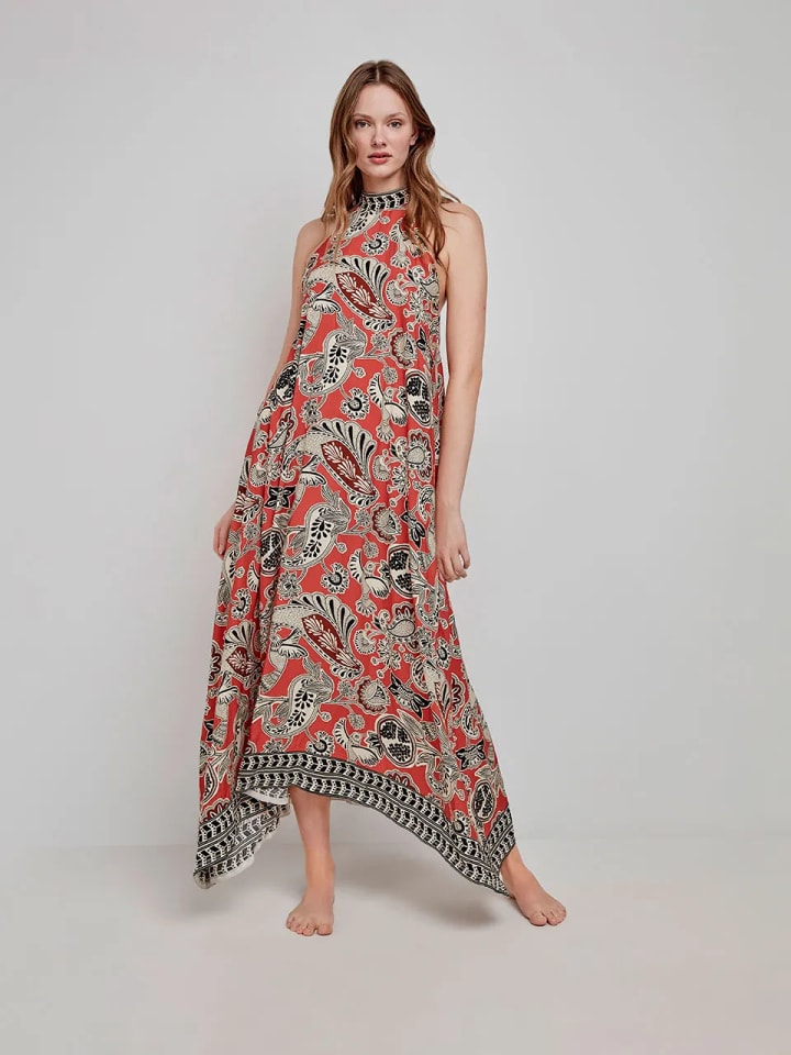 Kleid in Orange/ Beige