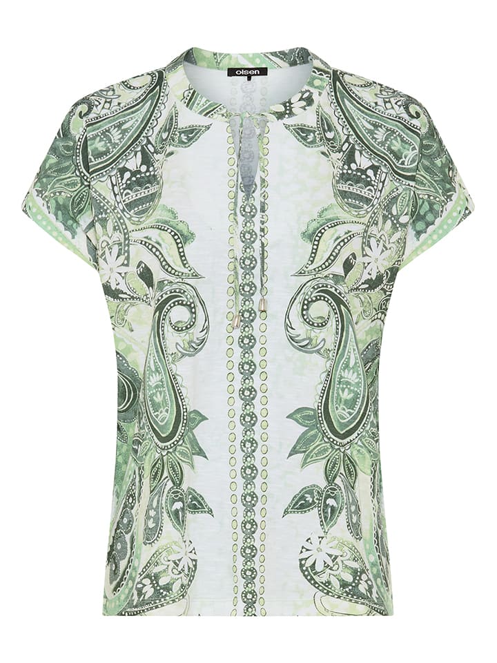 Bluse in Khaki/ Weiß