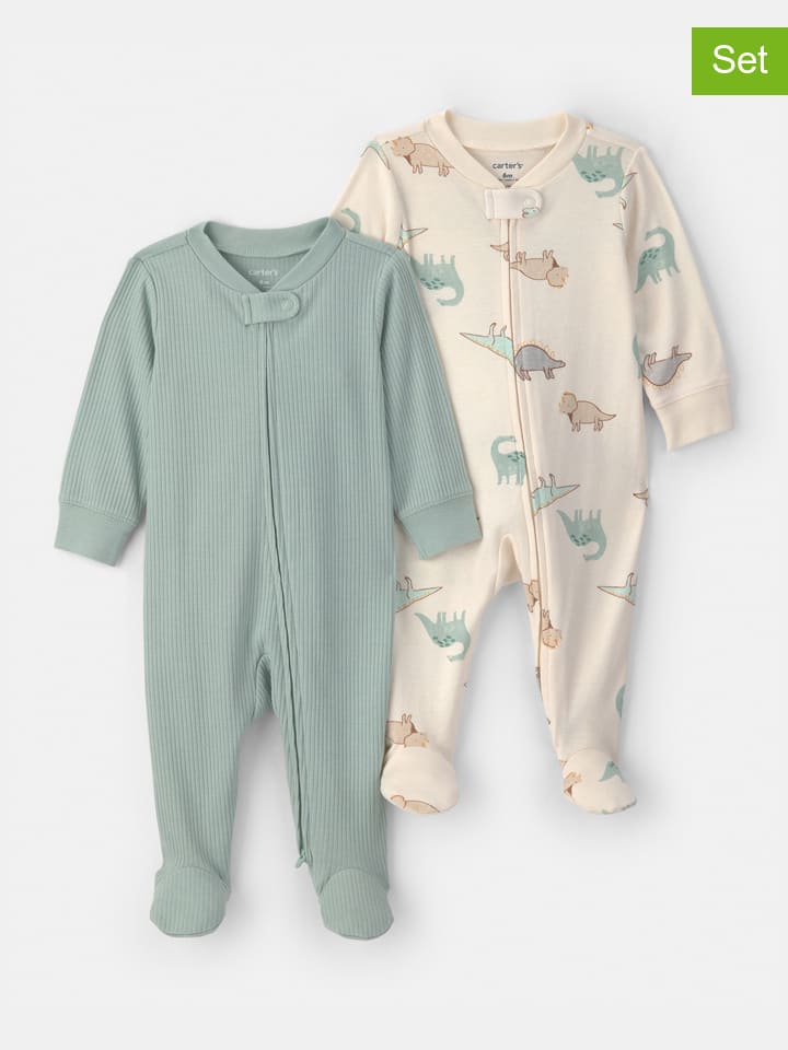 2er-Set: Strampler in Grün/ Beige