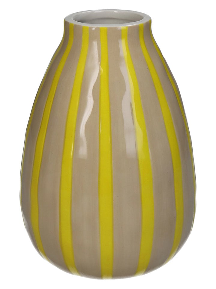 Wazon "Stripe" w kolorze beżowo-żółtym - wys.18 x Ø 12 cm